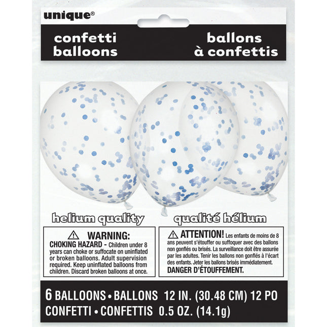 Balony konfetti niebieskie 30cm 6szt