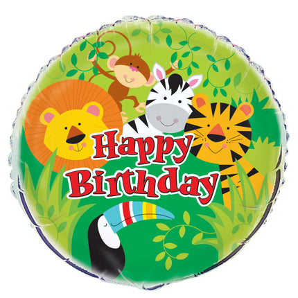 Balon helowy Happy Birthday Jungle 45 cm pusty