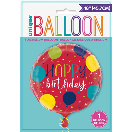 Balon helowy Happy Birthday Balony czerwone 45 cm puste