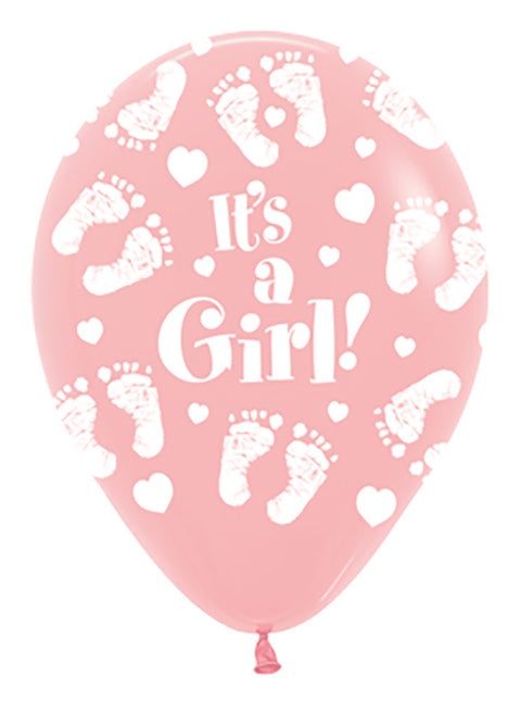 Balony It's a Girl Footprint Pink 30cm 25szt