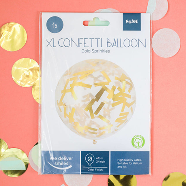 Złoty balon z konfetti 61 cm