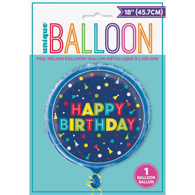 Balon z helem Happy Birthday Party Czapeczki 45cm puste