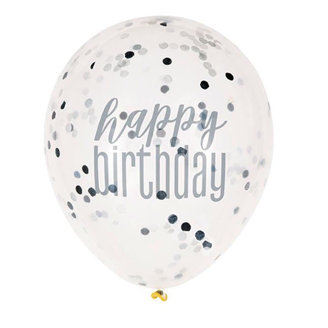 Balony Happy Birthday Konfetti Czarne 30cm 6szt