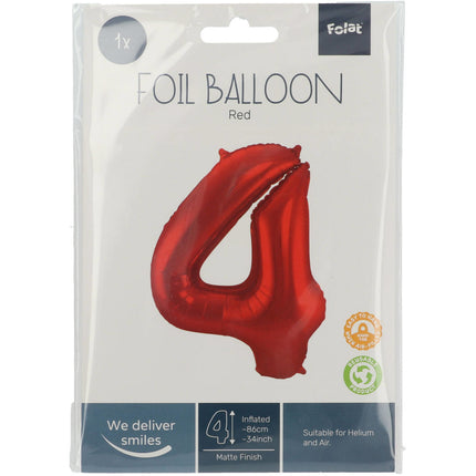 Balon foliowy Figurka 4 Matt Red XL 86cm pusty