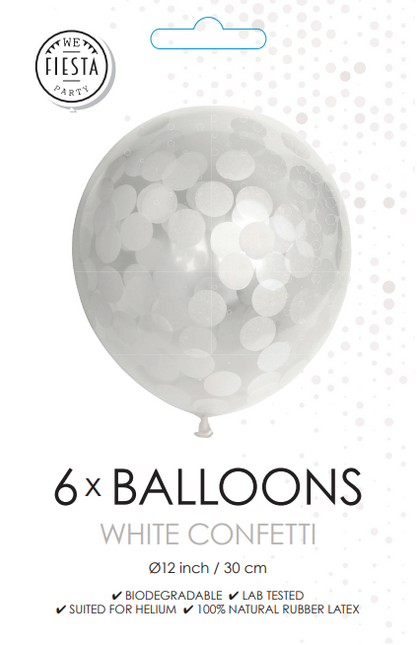 Balony z konfetti białe 30cm 6szt