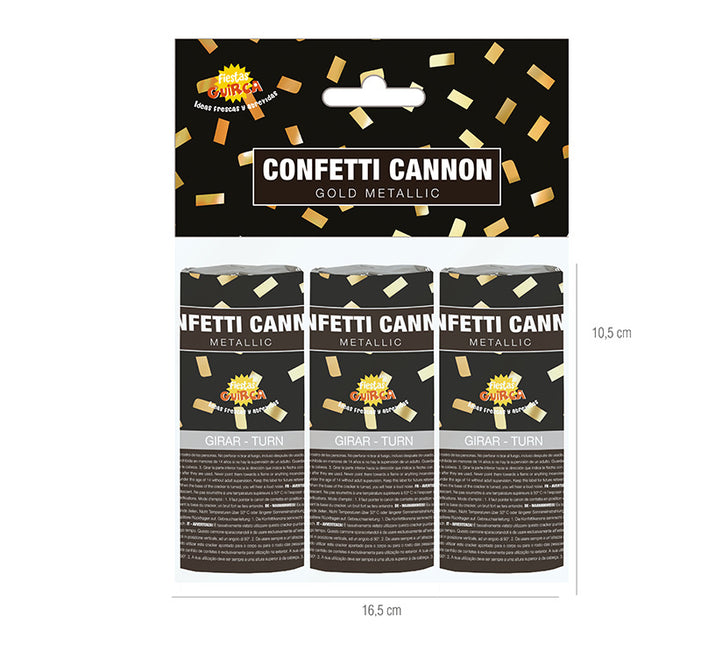 Conffeti Cannon Gold 10,5cm 3szt.