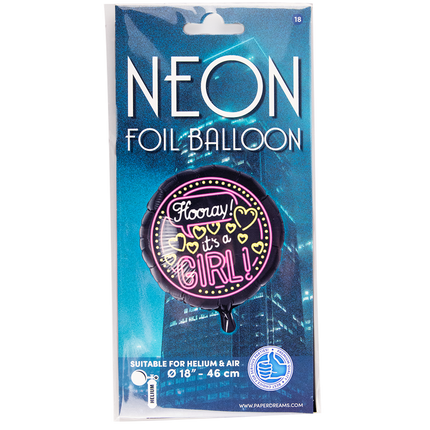 Urodzinowy balon helowy It's a Girl Neon 46cm pusty