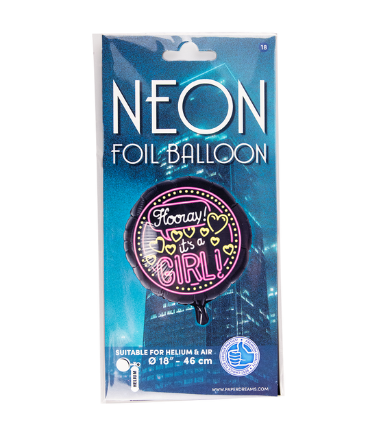 Urodzinowy balon helowy It's a Girl Neon 46cm pusty