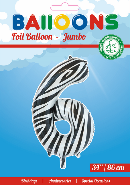 Balon foliowy Figurka 6 Zebra XL 86cm pusty