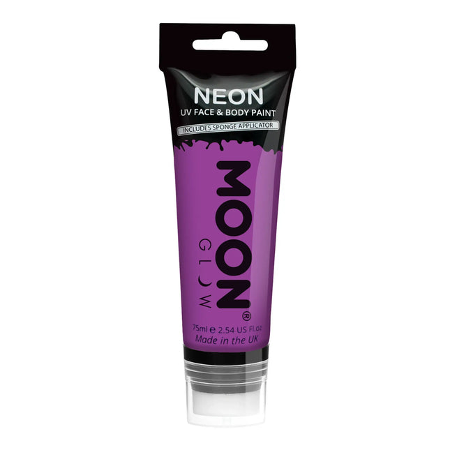 Moon Glow Neon UV Farba do twarzy z aplikatorem gąbkowym Intensywny fiolet 75ml