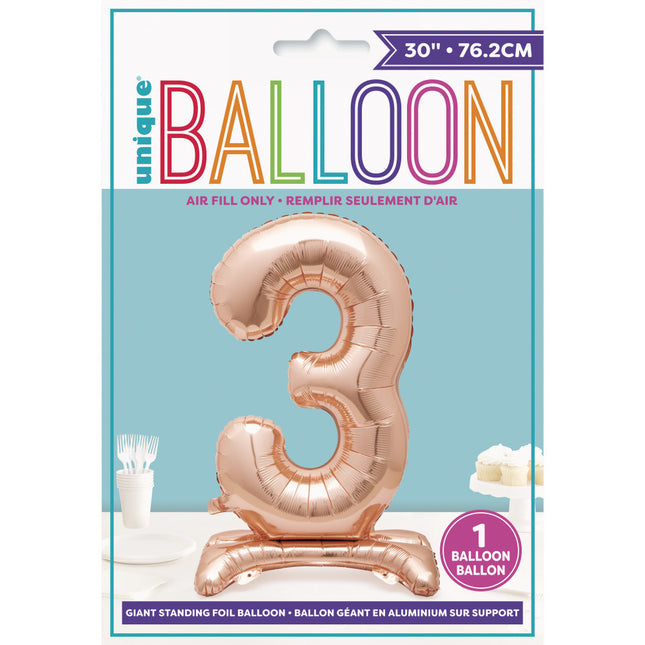 Balon foliowy Figurka 3 Różowe Złoto Standard 76cm