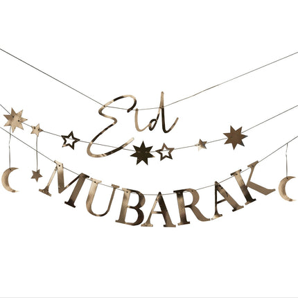 Złota girlanda z listów ramadanowych Eid Mubarak 1,5 m 3 szt.