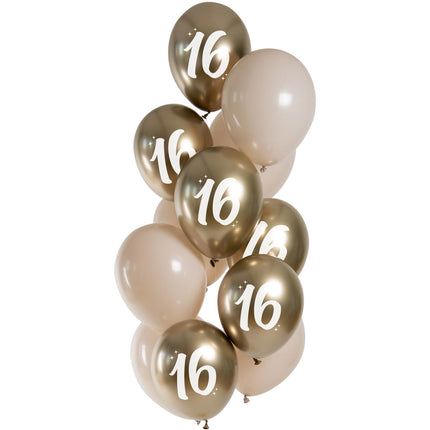 Balony złote 16 lat chrom 33cm 12szt