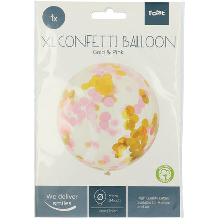 Balon z konfetti różowe złoto 61 cm