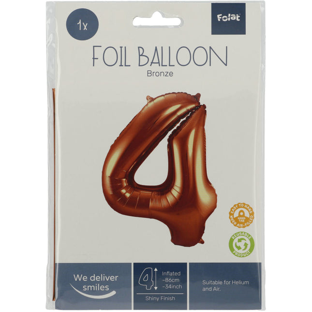 Balon foliowy Figurka 4 Brązowy XL 86cm pusty