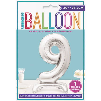 Balon foliowy Figurka 9 Srebrny Standard 76 cm