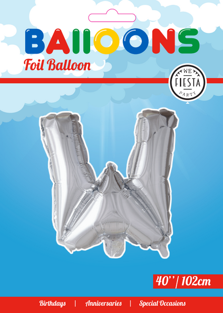 Balon foliowy litera W srebrny XL 102 cm pusty