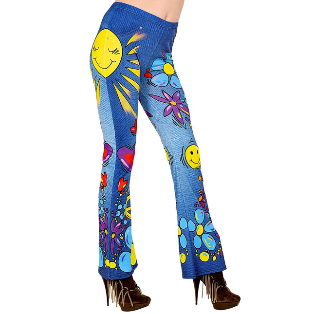 Hippie 60S Legginsy Niebieskie Damskie