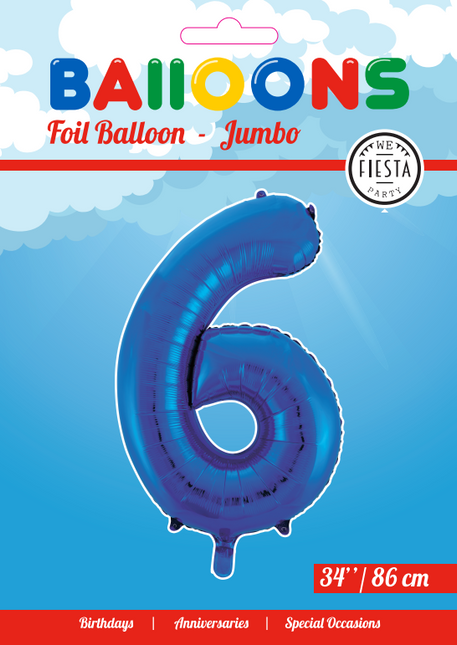 Balon foliowy Figurka 6 Niebieski XL 86cm pusty