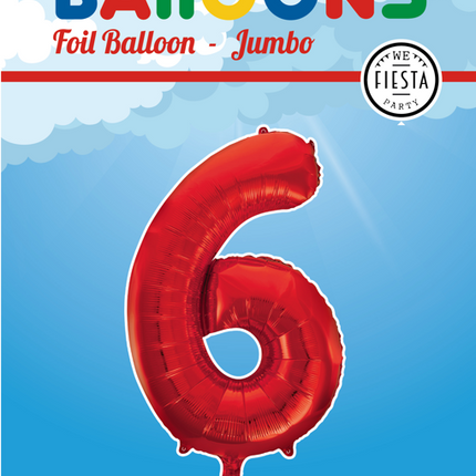 Balon foliowy Figurka 6 Czerwony XL 86cm pusty