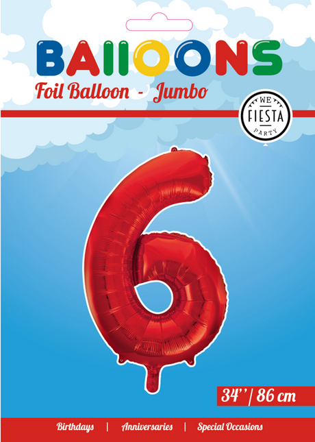 Balon foliowy Figurka 6 Czerwony XL 86cm pusty