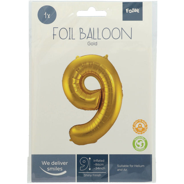 Balon foliowy Figure 9 Gold Metallic XL 86 cm pusty