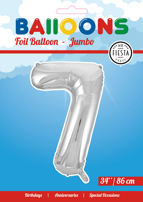 Balon foliowy Figurka 7 Srebrny XL 86cm pusty