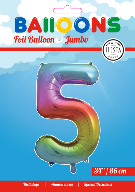 Balon foliowy Figurka 5 Rainbow XL 86cm pusty