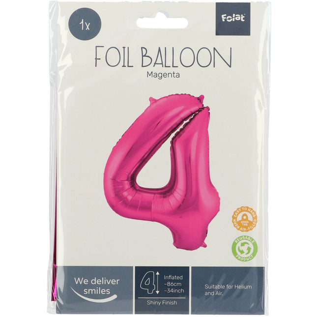 Balon foliowy Figurka 4 fuksja metalik XL 86 cm pusty