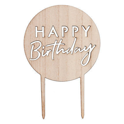 Happy Birthday Cake Topper Wood 18cm