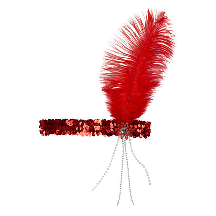 Czerwona opaska na głowę Flapper Feather