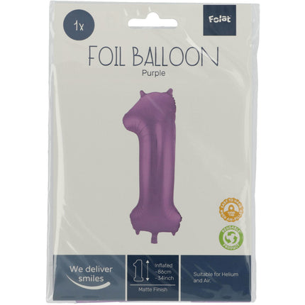 Balon foliowy Figurka 1 Matt Purple XL 86 cm pusty