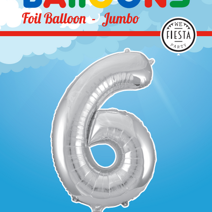 Balon foliowy Figurka 6 Srebrny XL 86cm pusty