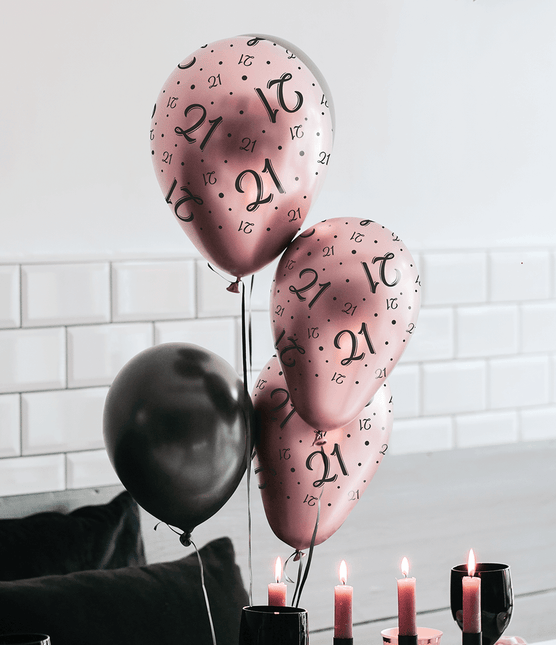 Balony Happy Birthday Rose Black 30cm 8szt