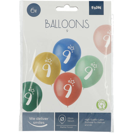 Balony 9 lat kolorowe 33cm 6szt