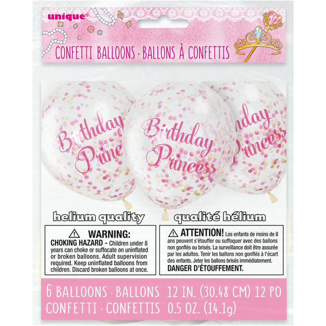 Balony z konfetti Urodziny Księżniczki 30cm 6szt