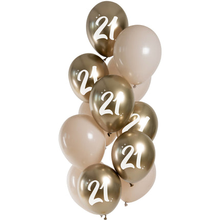 Balony złote 21 lat chrom 33cm 12szt