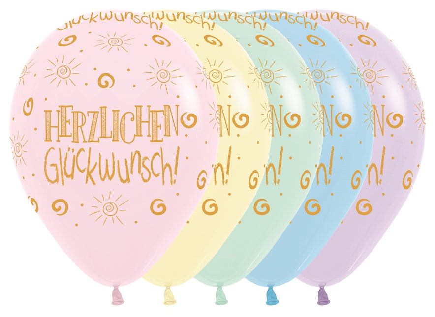 Balony Herzlichen Gluckwunsch Pastel Matte Mix 30cm 25szt