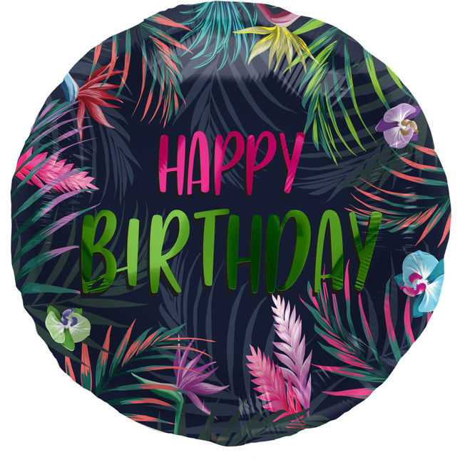 Balon helowy Happy Birthday Neon Leaves Pusty 45cm