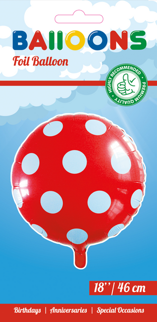 Balon helowy czerwone kropki 45 cm pusty