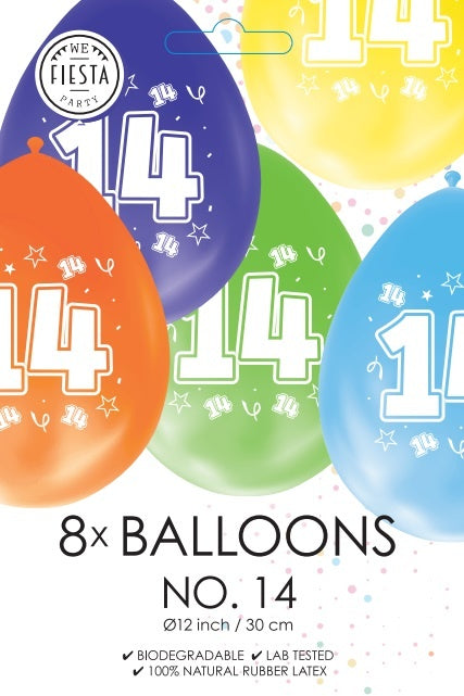 Kolorowe balony 14 lat 30 cm 8 szt.