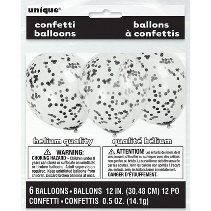 Balony konfetti czarne 40cm 6szt