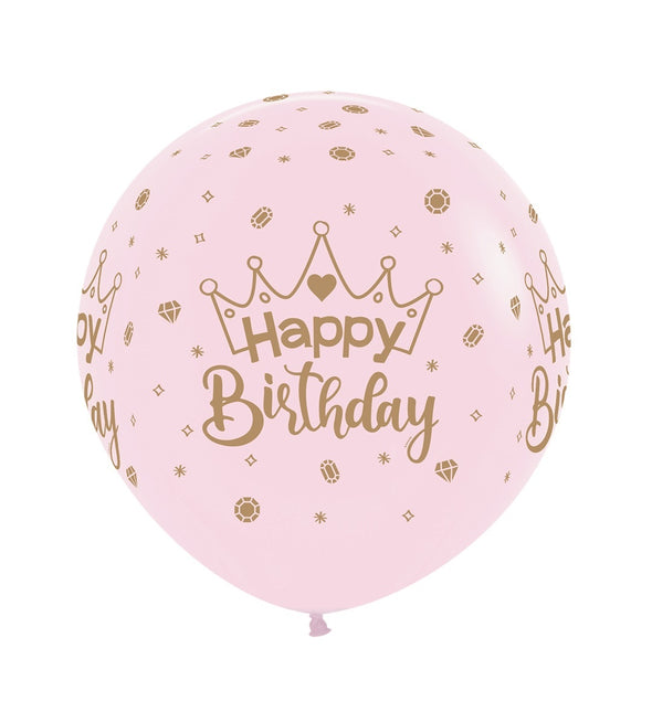 Balony Happy Birthday Korony Pastel Matte Pink 61cm 3szt.