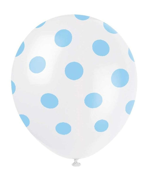 Balony jasnoniebieskie białe kropki 30cm 6szt