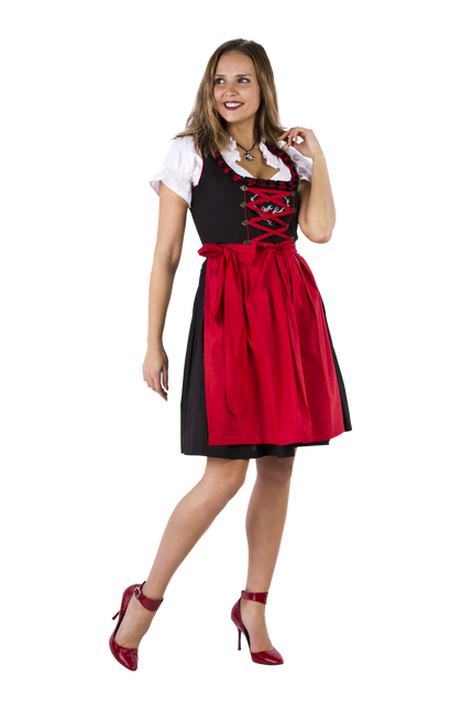 Dirndl czarno-czerwone róże, falbany