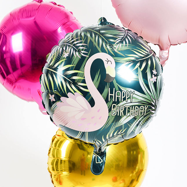 Balon helowy Happy Birthday Flamingo pusty 45cm