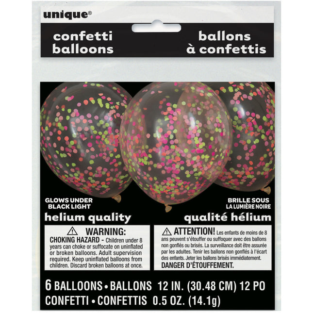 Balony konfetti neonowe 30cm 6szt