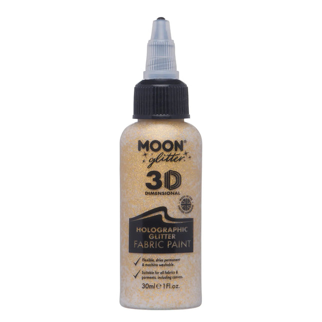 Moon Glitter Holographic Glitter Fabric Paint Gold 30ml