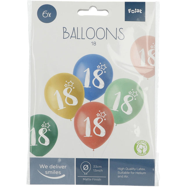 Balony 18 lat kolorowe 33cm 6szt