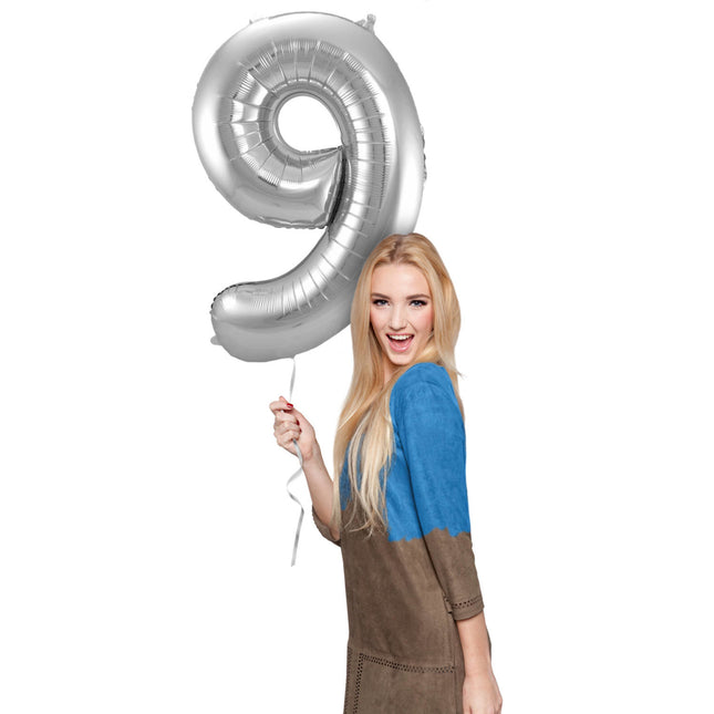 Balon foliowy Figure 9 Silver Metallic XL 86cm pusty